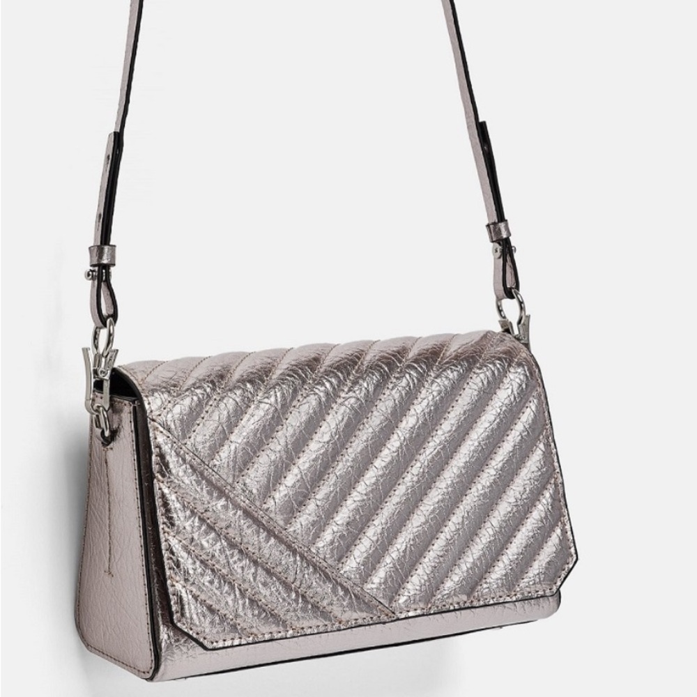 NWT ZARA Metallic Silver Quilted Crossbody Bag